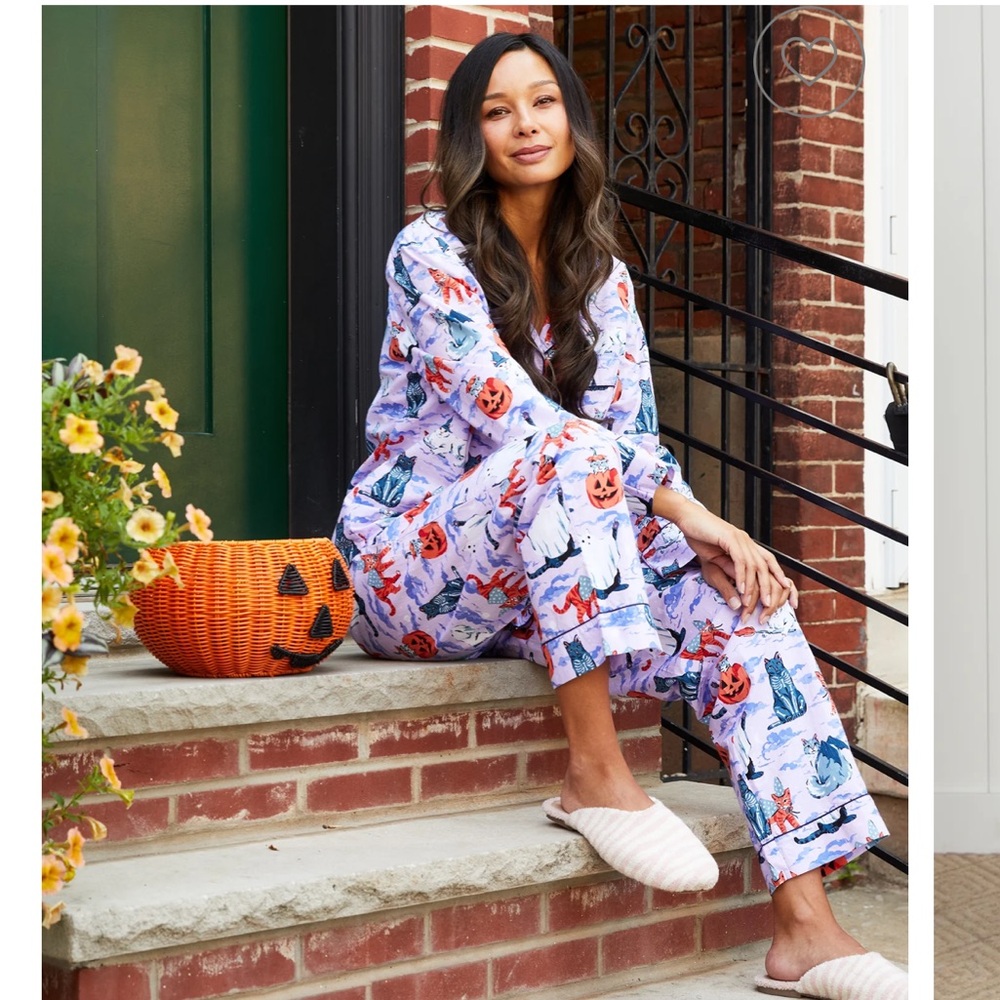Printfresh Long PJ Set in Halloween House Cats